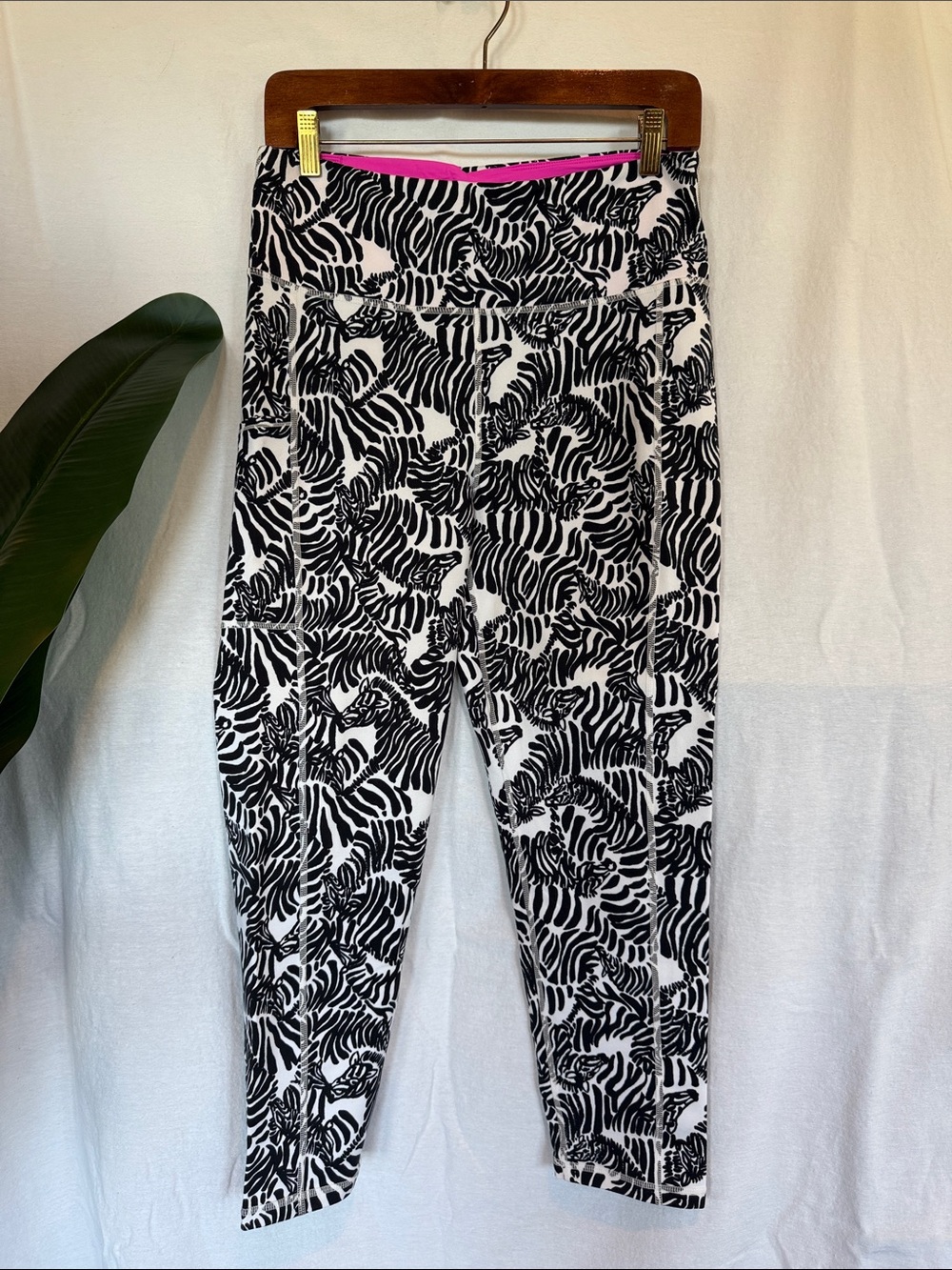 Lilly Pulitzer Black & White Zebra Print Leggings with Pink Waistband